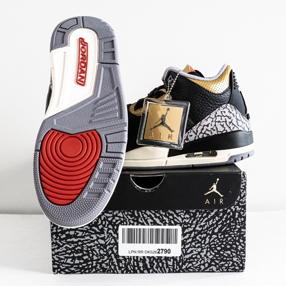 [CK9246-067] Air Jordan 3 Retro Mid Black Gold Cement Women's Size 9 W / 7.5 M - Picture 10 of 16
